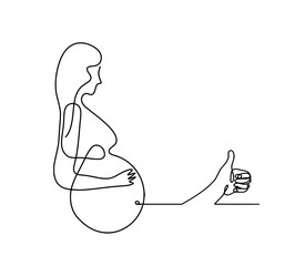 Mother silhouette body with hand as line drawing picture on white