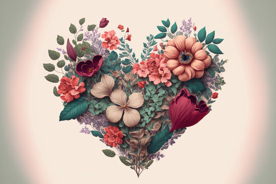 a heart shaped floral design illustration, Valentine's day card concept