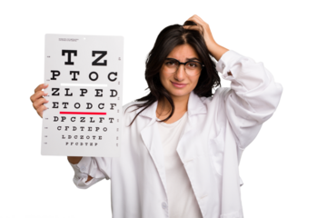 Young indian oculist woman holding an eye chart paper cut out isolated being shocked, she has remembered important meeting.
