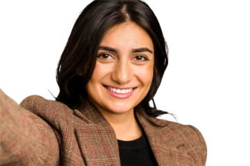 Young indian woman doing a selfie with mobile isolated