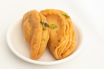 Sindhi Gujia Mithai Also Called Praghree Gujiya, Praghri, Pragri, Karanji, Khaja, Halwe Ja Sambosa Made Of Ghee Stuffed With Mawa Khoya Chasni Mava Khoa Is Enjoyed On Deepawali, Teez, Holi And Teej