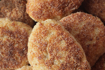 Fresh fried homemade cutlets or cutlets in a pan