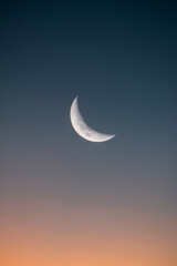 half moon in sunset sky	 - obrazy, fototapety, plakaty