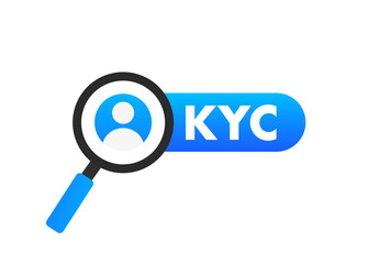 KYC - Know Your Customer vector icon design. Profile identity symbol .Magnifying glass. Personal identification concept. KYC Verification. KYC document. Vector illustration