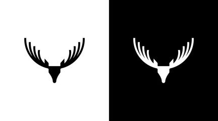 Deer head vector with horn logo monogram black and white icon illustration style Designs templates