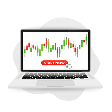 Trading. Online trading on the laptop. Investment trading in the stock market. Using laptop display graph and chart for analyze and check before trading stocks online. Vector illustration