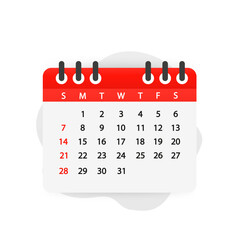 Calendar Leaf. In flat style. Agenda concept with calendar. The week starts on Monday. Permanent month. Vector illustration