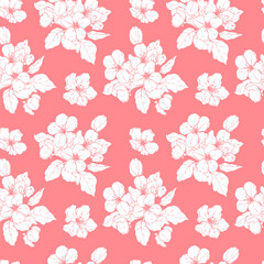 Drawn apple blossom. Spring. The first flowers. Tree. Spring flowers. Apple tree. Set. Holidays. Invitations. Wedding. Set of floral patterns. Seamless vector pattern.