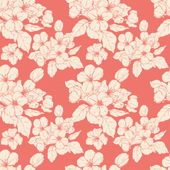 Drawn apple blossom. Spring. The first flowers. Tree. Spring flowers. Apple tree. Set. Holidays. Invitations. Wedding. Set of floral patterns. Seamless vector pattern.