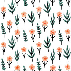 Botanical cute pattern with flowers. Hand Drawn Vector Background