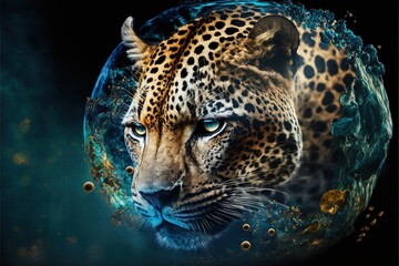 Fototapeta na wymiar Leopard in a big bubble illustration generative ai