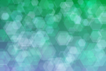 irish green and faded blue abstract defocused background, hexagon shape bokeh pattern
