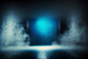 Plakat Light in the darkness.. dark blue background, an empty dark scene, neon light, spotlights, generative AI