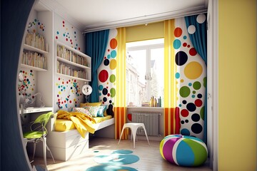 Kids room with colorful and playful design, concept of Vibrant and Cheerful, created with Generative AI technology