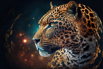 Naklejka na ściany i meble Leopard close-up illustration generative ai