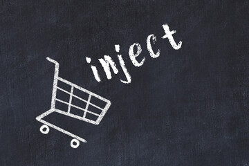 Chalk drawing of shopping cart and word inject on black chalboard. Concept of globalization and...