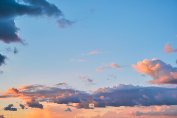 View of the sky with clouds at sunset, beautiful view, idea for climate change background, caring for nature