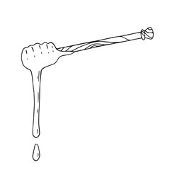 Linear sketch of a spoon-spindle with honey.Vector graphics.