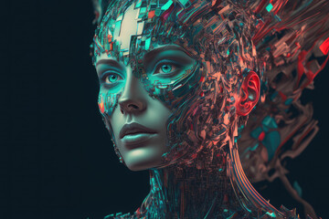 Portrait of a woman with artificial intelligence