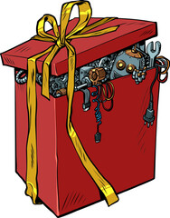Robot in a gift box artificial intelligence, new year and christmas, birthday