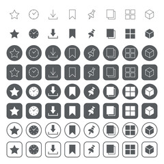 Web user interface icons. icon set contains such icons as star shape, clock, download, bookmark, pinning, applications.