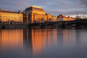 The National Theater in Prague at sunset