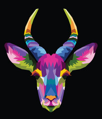 Colorful deer in pop art style isolated on black background