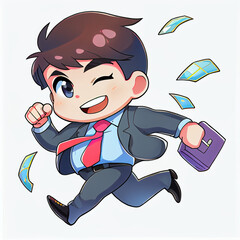 Happy businessman running in cartoon style illustration