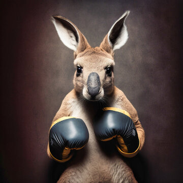 A kangaroo wearing boxing gloves - generative AI