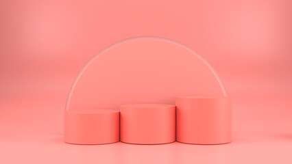 Close-Up Of Stage Under Studio Room. Mockup empty stair for award. Round pedestal and winner podium.