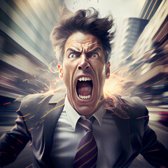 Angry businessman caricature portrait, mad boss business man or entrepreneur illustration