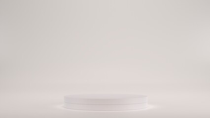 Close-Up Of Stage Under Studio Room. Mockup empty stair for award. Round pedestal and winner podium.