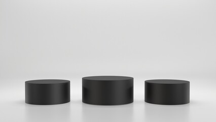 Close-Up Of Stage Under Studio Room. Mockup empty stair for award. Round pedestal and winner podium.