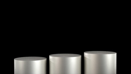 Close-Up Of Stage Under Studio Room. Mockup empty stair for award. Round pedestal and winner podium.