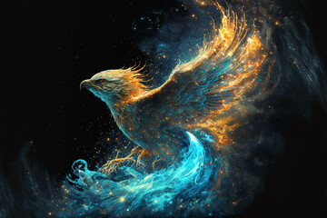 Phoenix aus Wasser im Weltraum 
water phoenix in the space
Generative AI, Generativ, KI