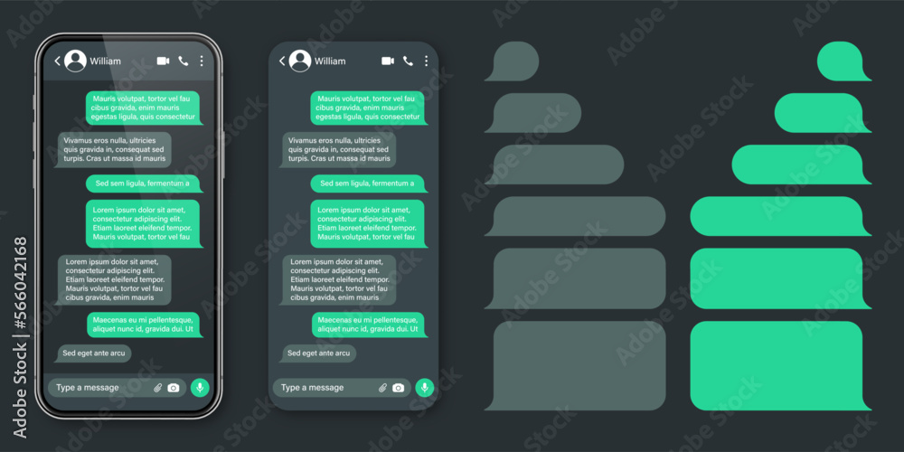Wall mural realistic smartphone with messaging app. sms text frame. conversation chat screen with green message