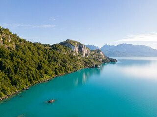 Obraz premium Aerial view of the picturesque Marble Caves near Puerto Rio Tranquilo - Lago General Carrera, Chile 