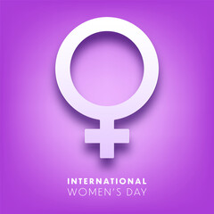 Women's day violet background with text. March 8 international holiday. Paper greeting card with number and date. Vector illustration