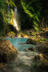 Waterfalls and rocks in a rainforest in Rizal, Philippines