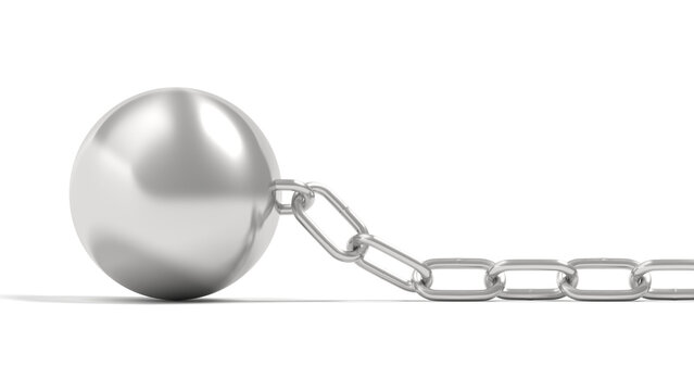 Ball and chain isolated on white background. 3d illustration.