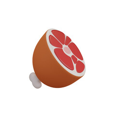 Raw lamb leg icon. Delicious meat product. 3D render gammon model isolated white background.