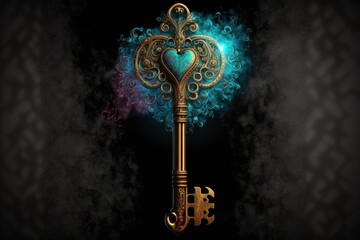 Magic key to fantasy world, mystical key, digital illustration, Generative AI
