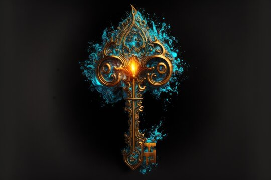 Magic key to fantasy world, mystical key, digital illustration, Generative AI
