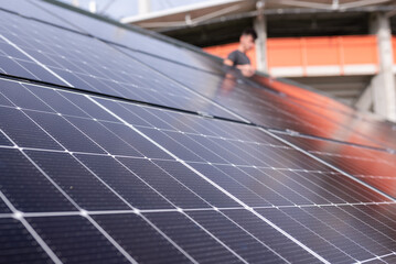 Photovoltaic panels during installation on the ground