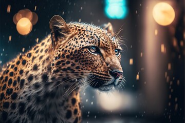 Leopard in city scape urban illustration generative ai
