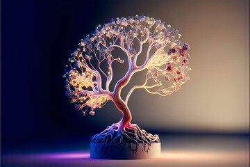 brain in a tree, light brain, mind, tree, light tree, flower, illustration, plant