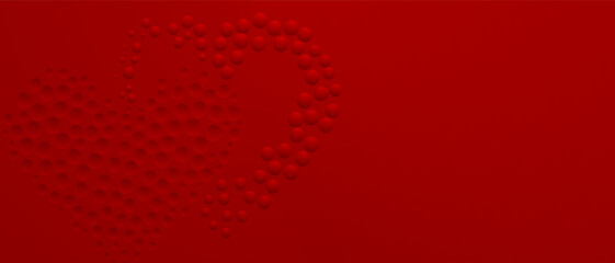 Fototapeta na wymiar Abstract background in red colors with many convex and concave small circles, arranged in a heart shape