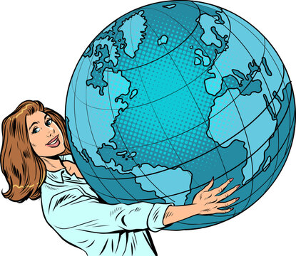 A woman businessman holds the planet earth in her hands science ecology humanity