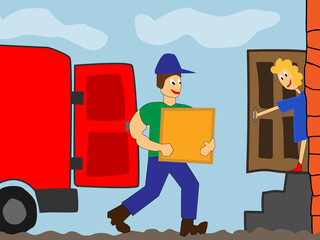 The image is a symbol of cargo transportation, delivery of goods and the work of movers
