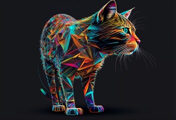 Fototapeta na wymiar a Cat in abstract geometric form. Colorous. Neon colors. Psychic wave's. Colors abstract animals